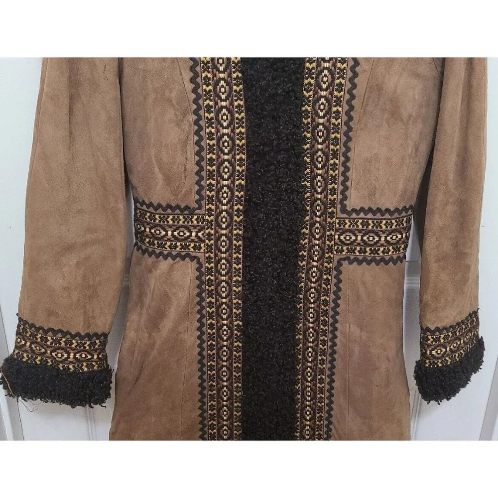 Vtg 70s Breier Of Amsterdam Women's Long Suede Jacket Brown Embroidered Sz Small - Picture 3 of 15